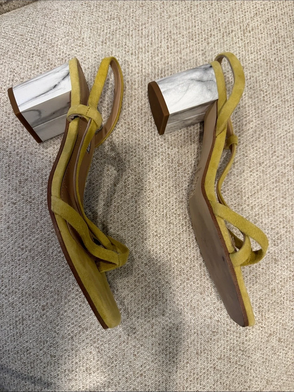 Charles David “Clay” suede sandals in a gorgeous mustard/buttercup yellow. Women
